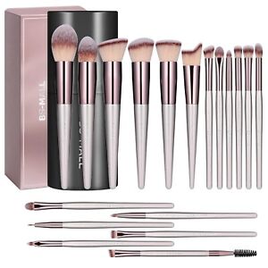 Makeup Brush Set 18 Pcs Premium Synthetic with black case (A-Champagne)