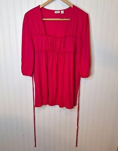 Cato Womens Size XL Babydoll Top Pink Tie String Waist 3/4 Sleeve Square Neck