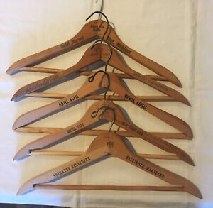 WOODEN CLOTHES HANGERS (5) - 1940s-50s - Advertising Hotels