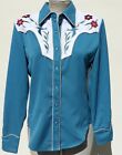 Scully Western Teal Blue Green Women's Shirt Bird & Flower Embroidery Small