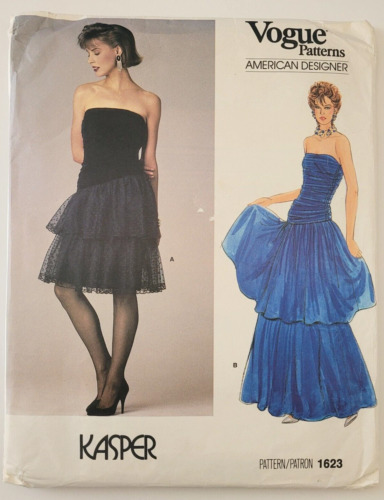 80s Vogue Sewing Pattern 1623 KASPER Strapless Gown w/Tiered Skirt Size 12 UNCUT