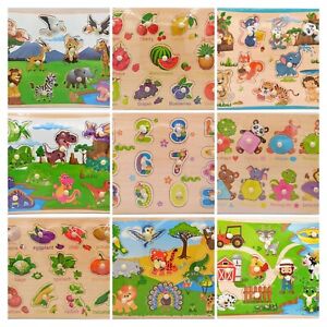 Wooden Peg Puzzles for Baby Toddlers Preschool Educational Board Color Pictures