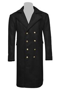 Mens Black Navy Wool Great Coat Winter Trench Naval Military Long Coat