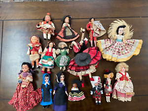 Vintage Lot 15 International Souvenir Dolls Germany, Spain, Russia, Hedebo Pige