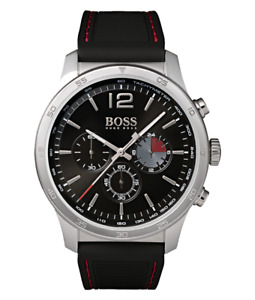 New HUGO BOSS Men's Professional Black Dial Rubber Strap Sport Chronograph Watch
