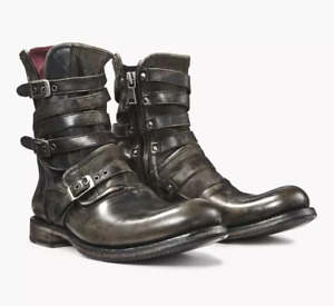 GRAIL John Varvatos Collection Triple-Buckle Engineer Leather & Suede Boots