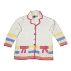 Storybook Knits Womens Cardigan Sweater Sz XL Candy Stripe Bows White Button Up
