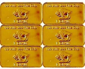 (6) 1 Gram - Gold Buffalo Bulllion Bar .999 Fine 24k Gold Bars BUNDLE LOT Gift
