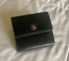 Authentic Chanel Vintage Mini Logo Caviar Black leather Wallet