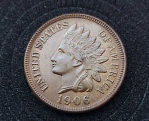 1906 Indian Head Cent AU Details! Full Liberty 4 Diamonds