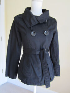 Womens Juniors Double Button Black Trench Jacket Sz Small
