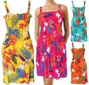 Summer Sundress for Women Hawaiian Beach Cover Up Sleeveless Smocked Dress