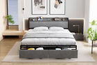 Full/Queen/King Size Platform Bed Frame With Storage &Charging Station Headboard
