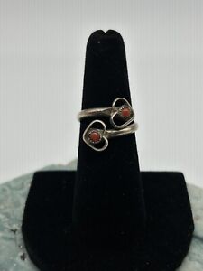 VTG Navajo Ring Double Heart With Coral Stone - Size 6.5 but is Sizable