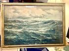 Antique 1924 Original Oil Painting by Hugo Schnars Alquist Framed Ocean Waves