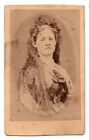 PH76 Nicely Dressed Woman Long Hair Hand Tinted Flowers CDV Photo