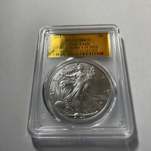 2023 AMERICAN SILVER EAGLE FIRST STRIKE GOLD FOIL LABEL PCGS MS 70