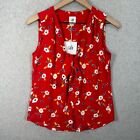CAbi Womens XS Blouse Large Tied Up Red Floral Sleeveless Tie Neck Tank Top 5734