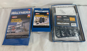 3 HO Scale Walthers Kits for Model RR Storage Tanks & Piping & Track Bumpers