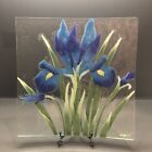 William McGrath Blue Iris 10” Square Fused Art Glass Plate