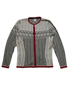 Dale Of Norway Merino Wool Sweater Womens Size Large Cardigan White Red Full Zip