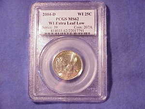 2004 D Wisconsin Extra Low Leaf PCGS MS 62 PQ (PL?) Variety  Error Coin