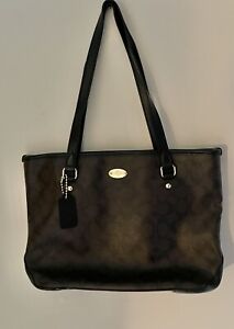 coach signature coated canvas and Leather Shoulder Tote Handbag