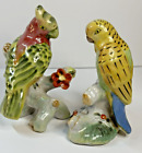 VTG Set of 2 Ceramic Birds Perched on a Branch w/ Flowers, Bright Colors, Glossy