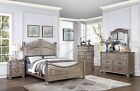 Bedroom Furniture Grey Finish Cal King Size Bed Nightstand Dresser Mirror 4p Set
