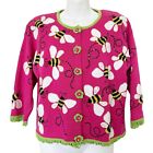 Vintage Design Options Philip Gordon pink knit beaded bee cardigan sweater small