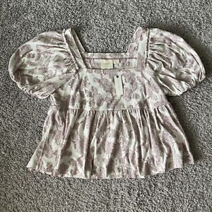 Maeve Batia Textured Babydoll Top Womens Large  Anthropologie Floral Shirt