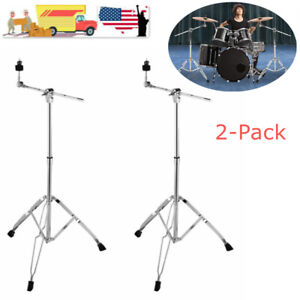 2 PCS Adjustable Cymbal Straight Boom Stand Double Braced Drum Percussion Holder