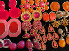 Lot Of Vtg - Mod Fuschia Pink Enamel, Crystal Earrings Monet ,SP, Trifari