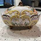 Vestal Alcobaca Portugal Vintage Pottery Hand Painted White And Gold Sugar Bowl