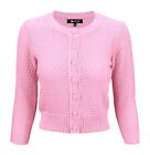 YEMAK Women's Knit Pattern Cropped Button-Down Casual Cardigan Sweater MK3514Y