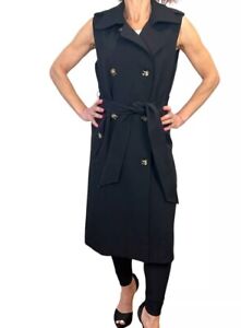 GRACIA WOMEN'S TRENCH COAT BLACK SLEEVELESS DOUBLE BREASTED BELTED M NWT