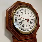Antique Ingraham Hartford Regulator Calendar Wall Clock Long Drop Wood Case