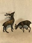 Vintage Pair Brass Deer: Buck And Doe