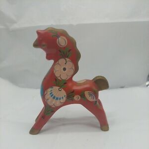 Vintage Russian Wood Red Horse Carved Folk Art Hand Painted  7.5