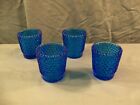 Lot of 4 Blue Glass Hobnail Votive Candle Toothpick Holders