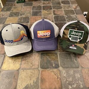 Jeep Baseball Trucker Snap Back Hats Lot Of Three