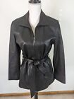 Vintage Wilsons Leather Jacket Womens Medium Moto Belted Tie Bomber Trench Coat