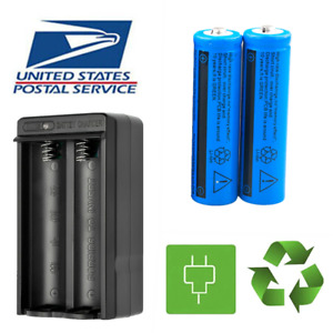 2pcs 3.7V 3000mAh Batteries Rechargeable Battery & Charger for Flashlight Torch