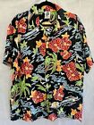 Vintage Kennington Hawaiian Shirt Mens Large Short Sleeve Button Up Black Floral
