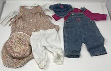 Lot of 2 My Twinn Babies Girl Outfits Floral Dress & Denim Overalls w/ Hats 18”