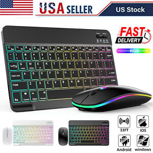 RGB Wireless Backlit Keyboard and Mouse Combo Set Bluetooth for iPad Laptop PC