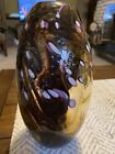 Art Glass Vase, Hand Made Glass,Heavy Brown Multi Color 9.5” Drip Glazed Look