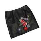 H&M floral embroidered faux leather mini skirt size 6 SK 4844