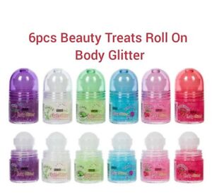 6pcs Set Beauty Treats Roll On Body & Hair Shimmer Glitter Fruit Scented