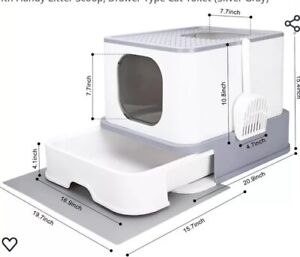 RIZZARI  Cat Litter Box, Large Top Entry Anti-Splashing Box With Lid, (Grey)